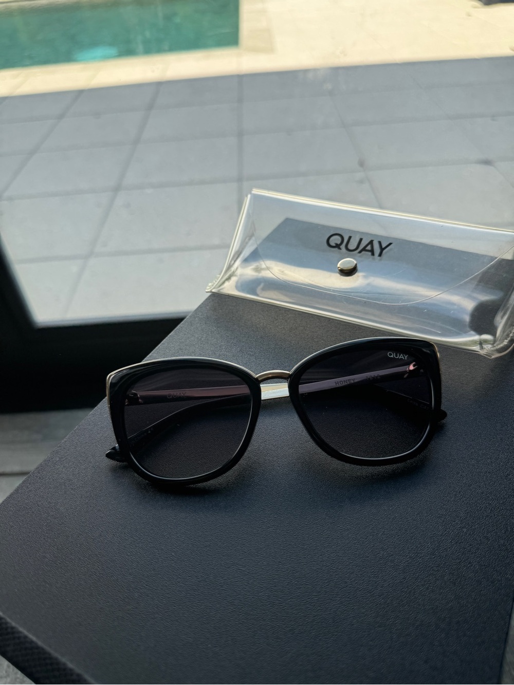 Quay Australia Black Cat-Eye Sunglasses with Tinted Lenses